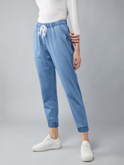 DOLCE CRUDO - Light Blue Mid Rise Denim Joggers